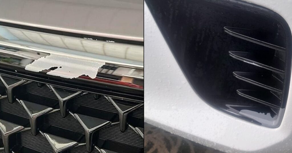 Rửa xe không đúng cách khiến một phần thanh mạ crom bị bong tróc sơn.